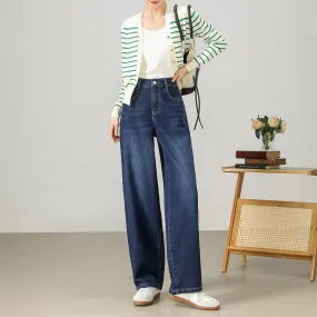 2025    New loose arc thin jeans women's big brand design sense dark high waist comfortable wide leg banana pants