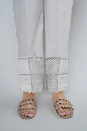 3674-WHITE EMBROIDERED TROUSER STITCHED