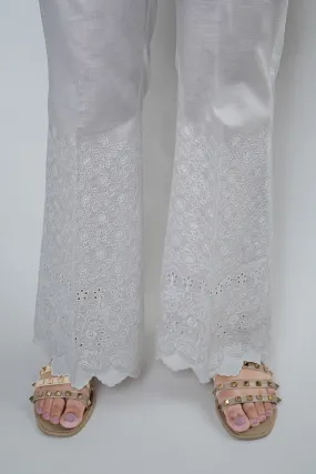3684-WHITE EMBROIDERED TROUSER STITCHED