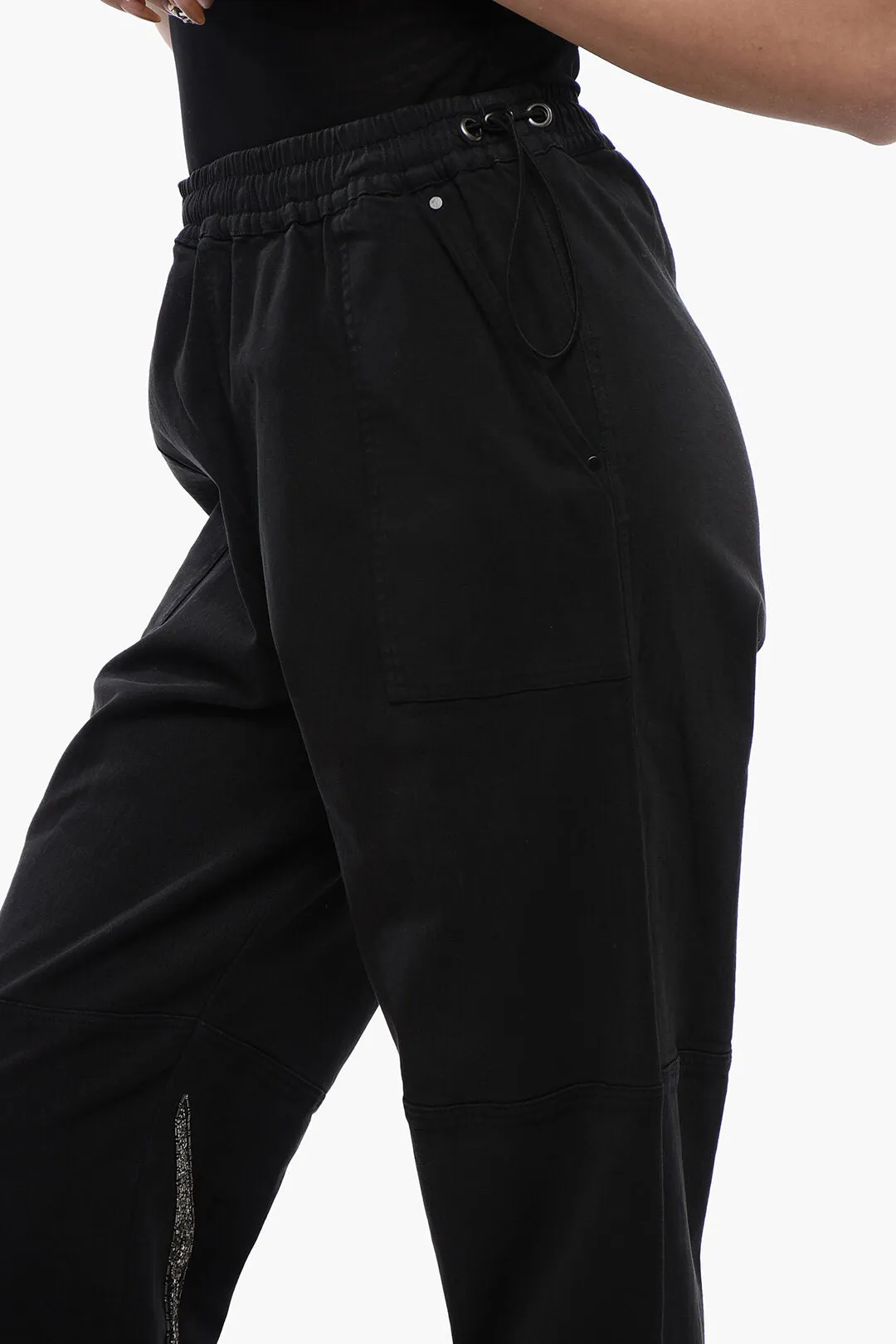 AllSaints Stretch Cotton Pants with Elastic Waistband and Decorated Sn