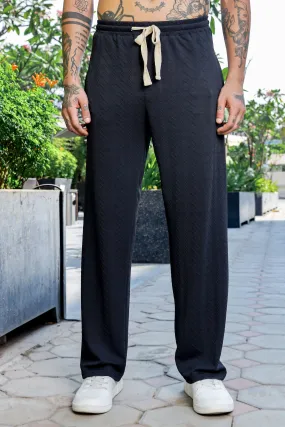Black Textured Relaxed-Fit Mid-Rise Track Pant