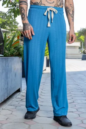 Blue Textured Relaxed-Fit Mid-Rise Track Pant