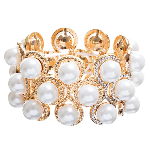 Bridal Wedding Jewelry Crystal Rhinestone Impressive Faux Pearl Bracelet B499 GD