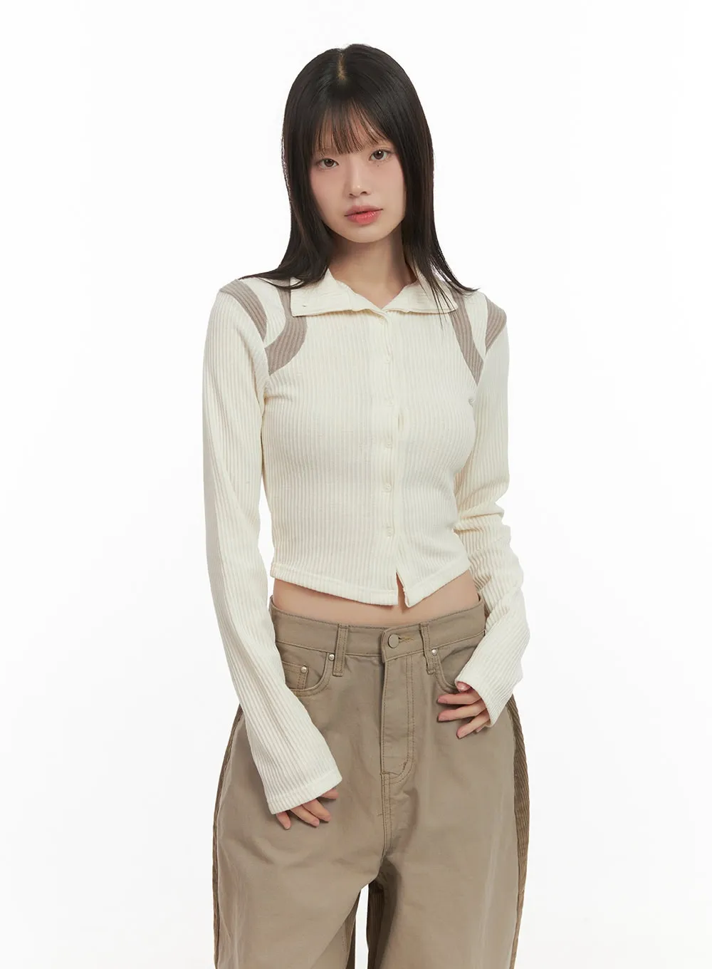 Buttoned Slim-Fit Cropped Cardigan CD426