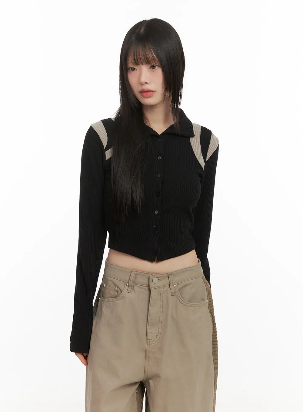Buttoned Slim-Fit Cropped Cardigan CD426