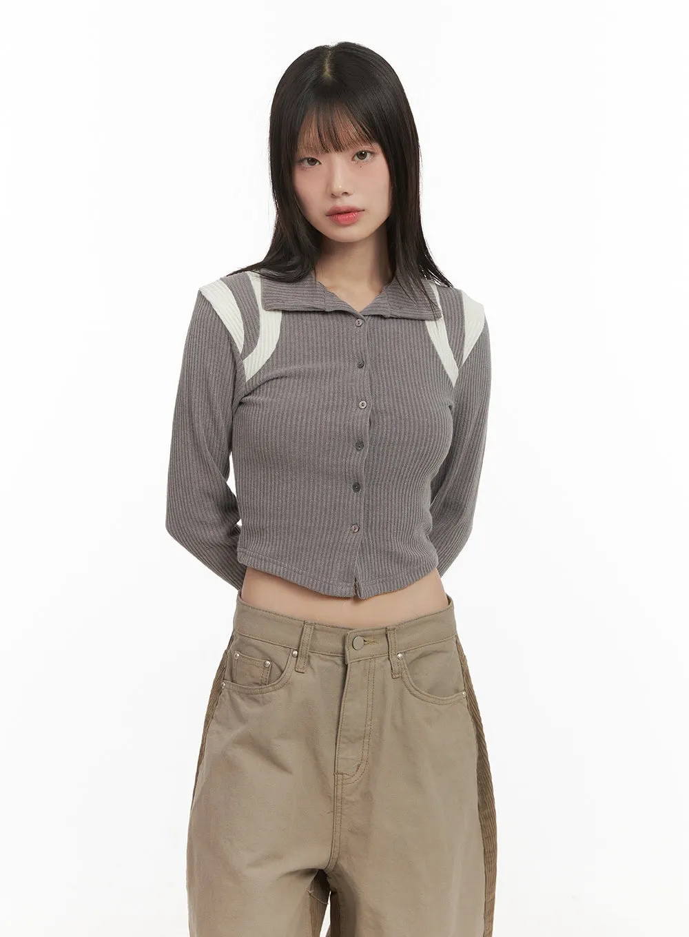 Buttoned Slim-Fit Cropped Cardigan CD426