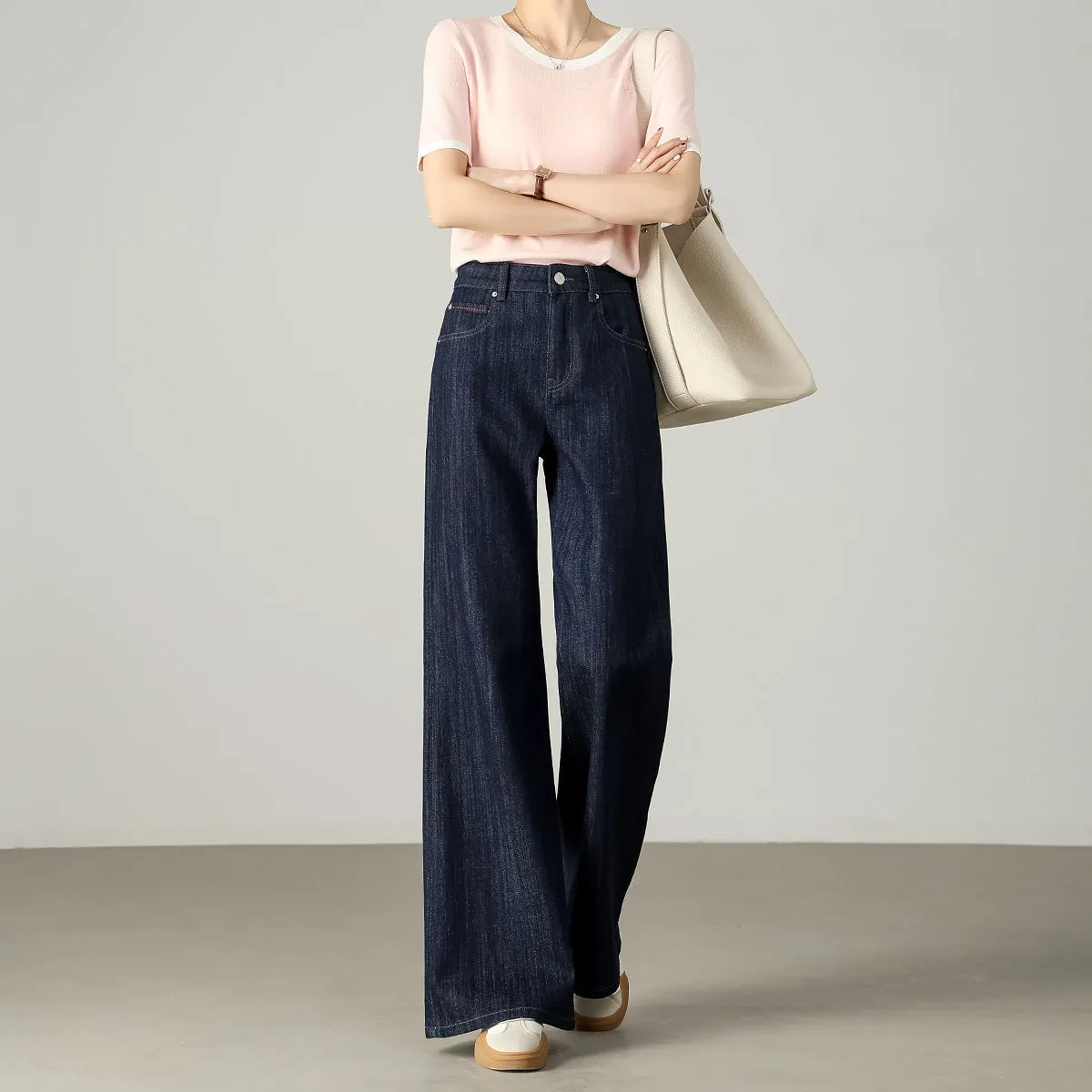 Customized new micro-pull pants women's washed retro fashion high waist inclusive comfortable loose versatile long leg jeans women