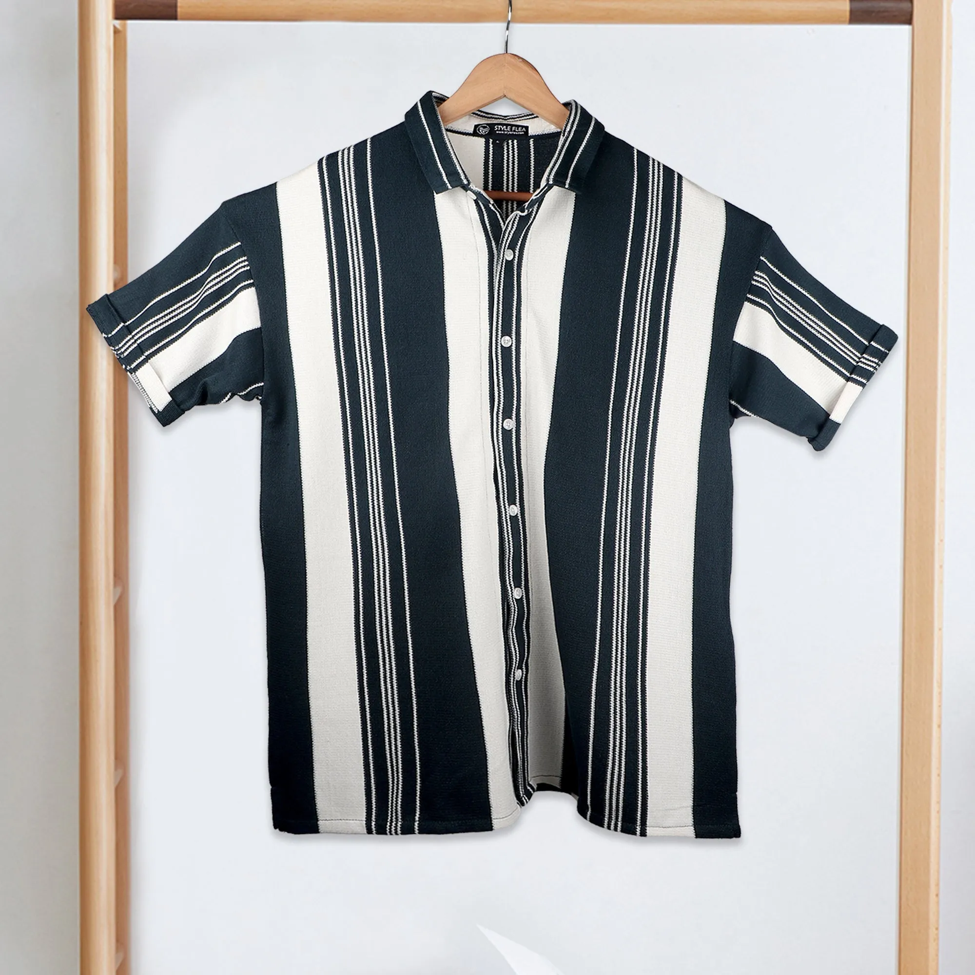 Dark Green Urban Stripe Knit Shirt