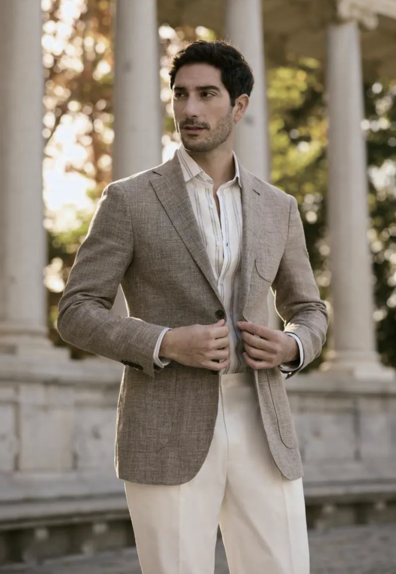 Italian Taupe Linen - Cotton Jacket Plus White Trousers