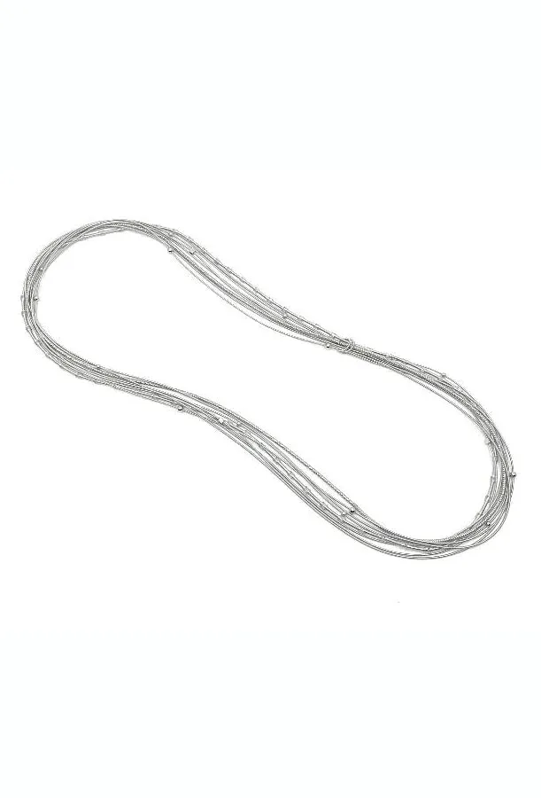 Long Silver Multi-Strand Piano Wire Necklace