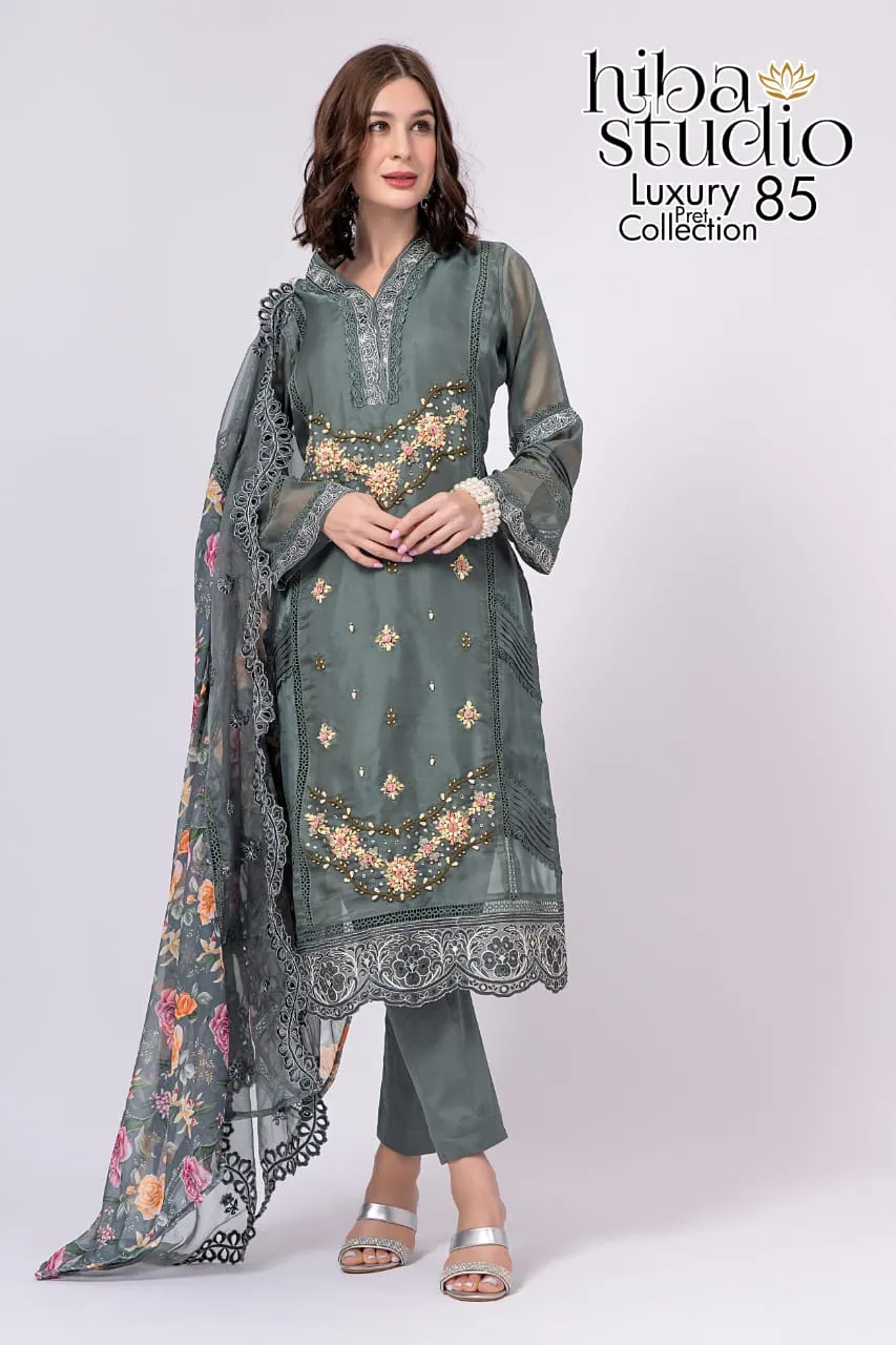 Luxury Pret Collection Vol-85 By Hiba Studio Organza Pakistani Dresses