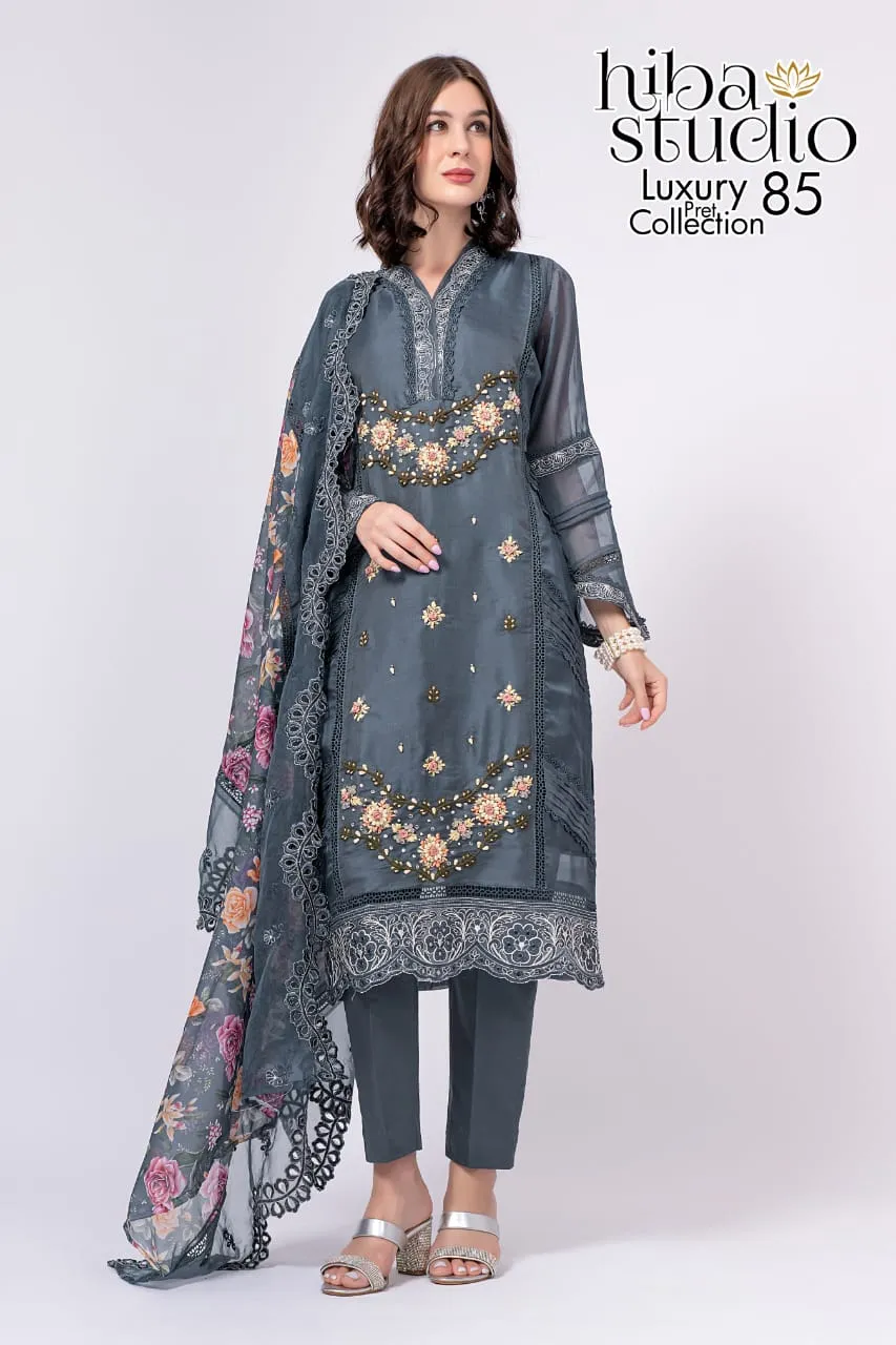 Luxury Pret Collection Vol-85 By Hiba Studio Organza Pakistani Dresses