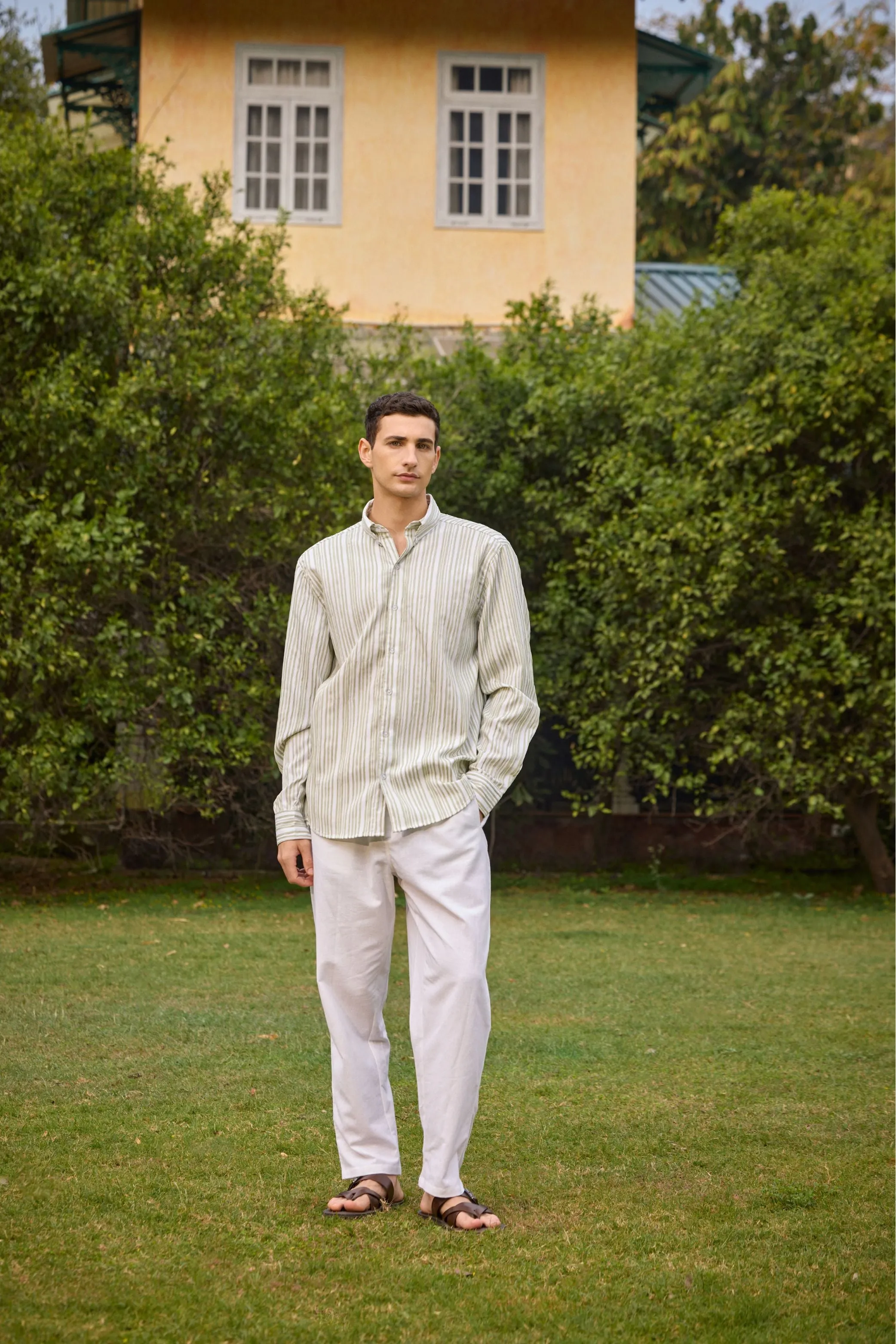 Men’s Green Striped  Shirt