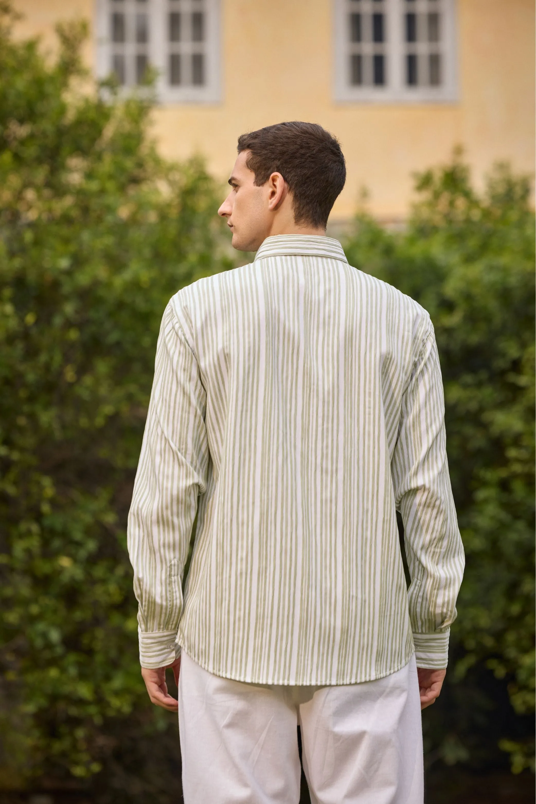 Men’s Green Striped  Shirt
