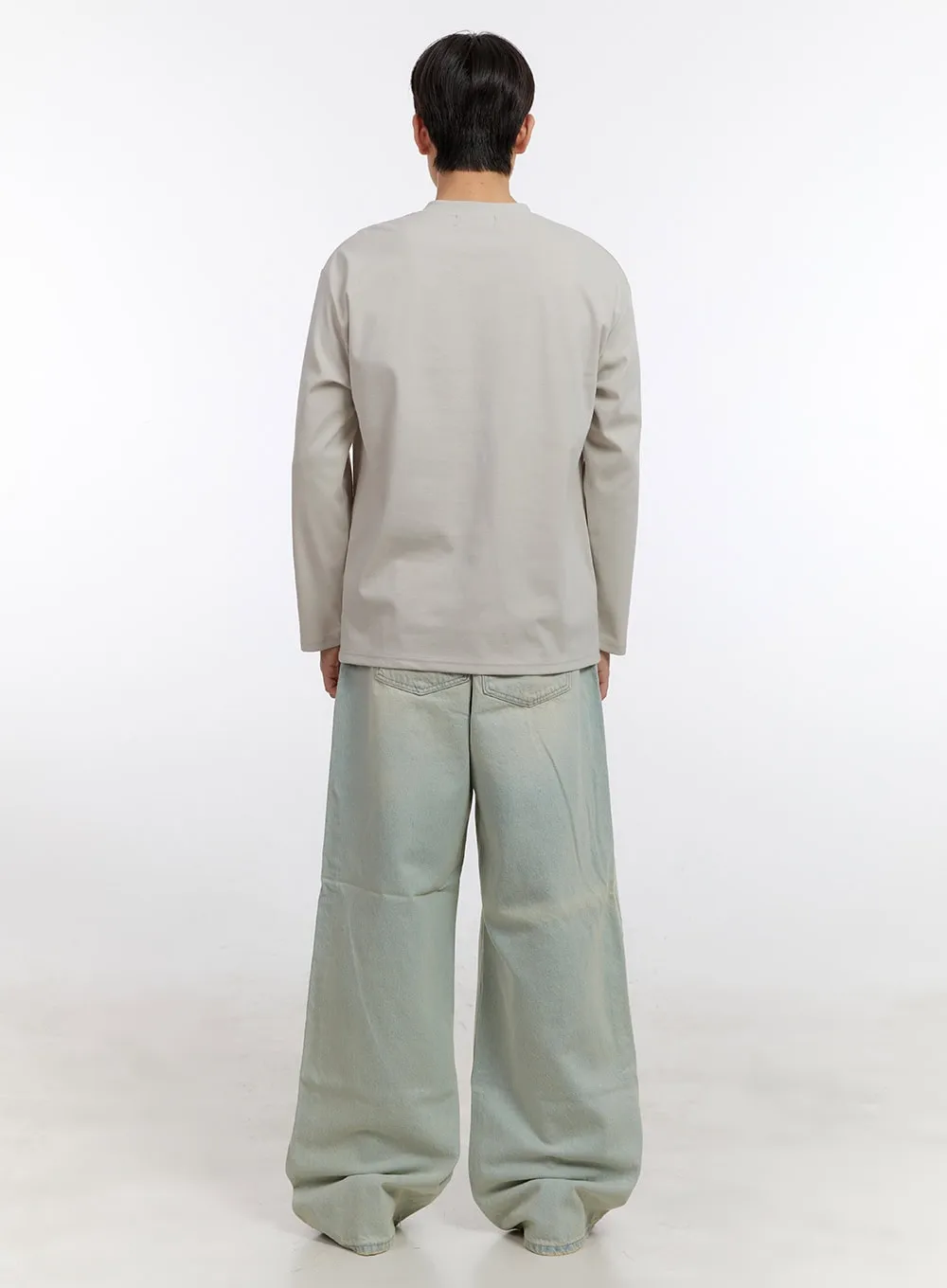 Men's Washed Wide-Leg Jeans IF528