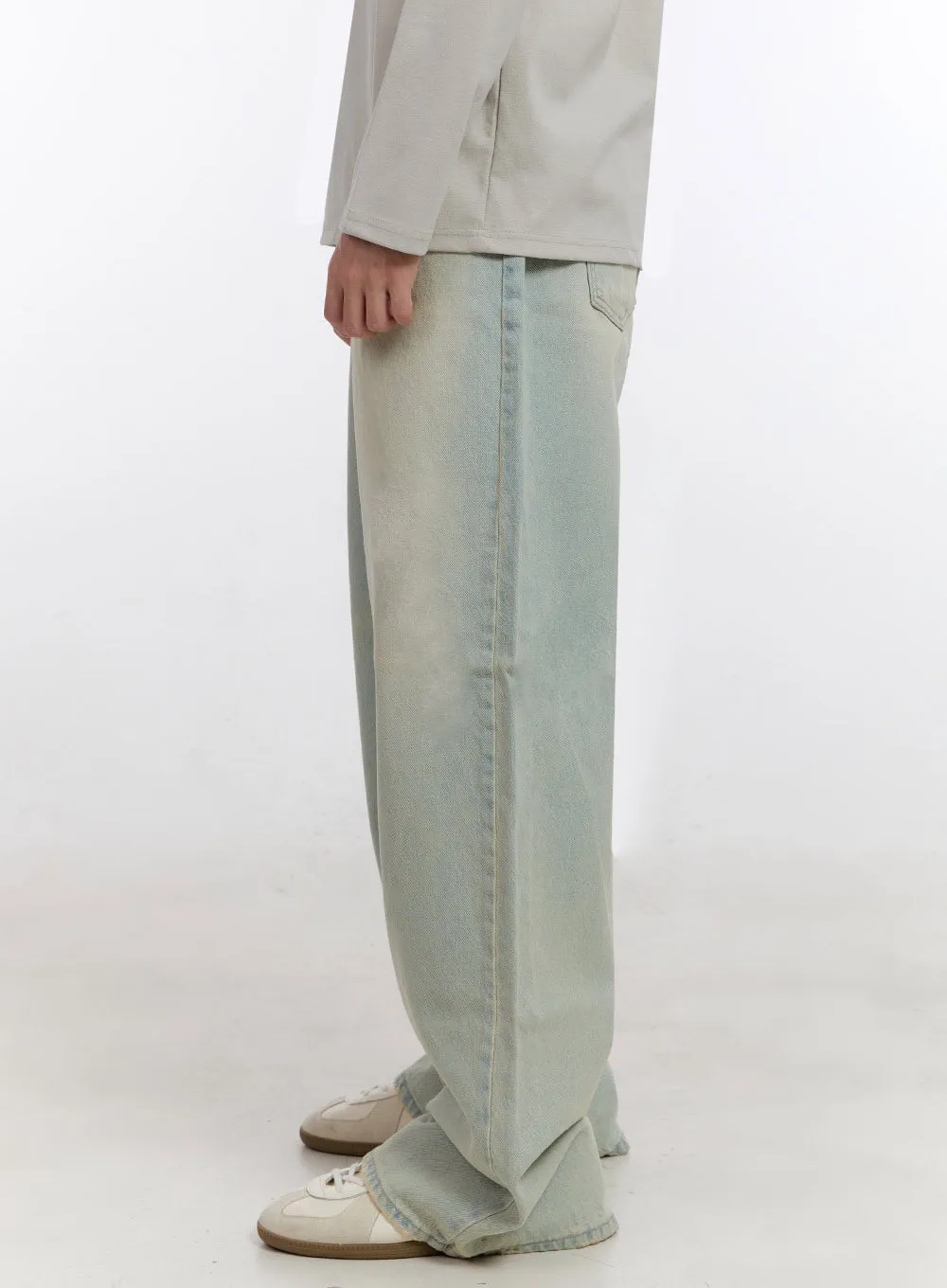 Men's Washed Wide-Leg Jeans IF528