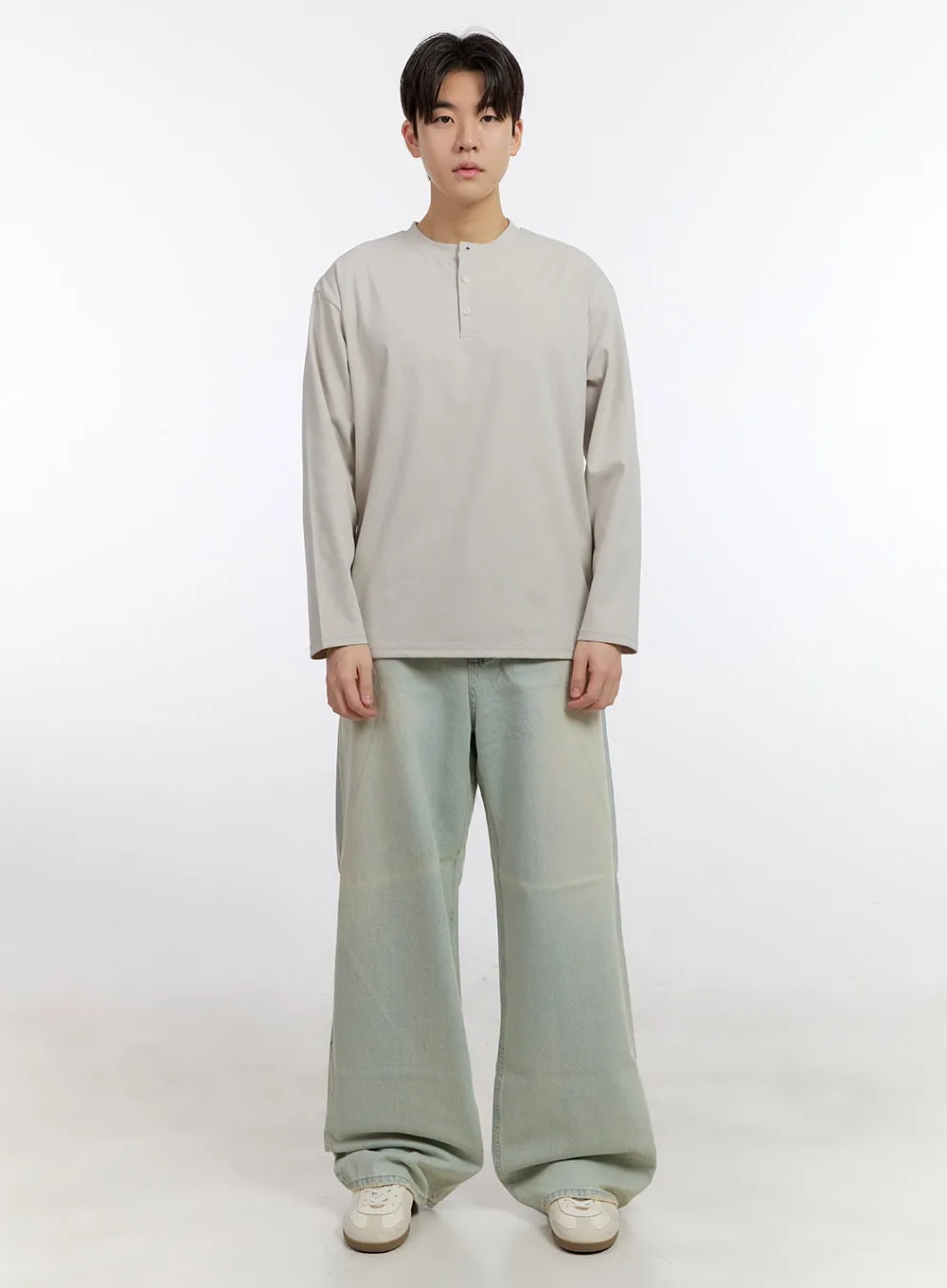 Men's Washed Wide-Leg Jeans IF528