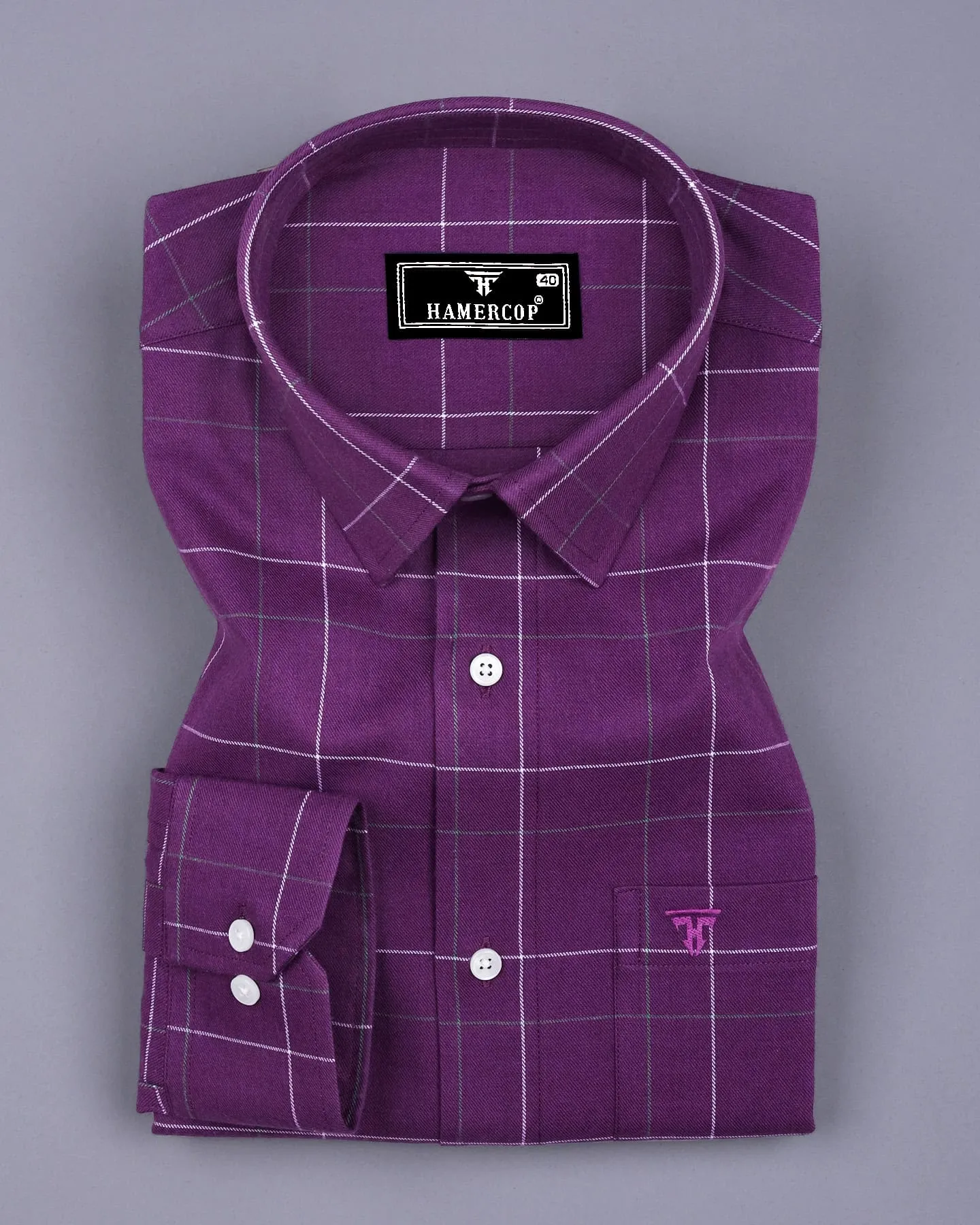 Plum Purple Plaid Flannel Twill Check Cotton Shirt