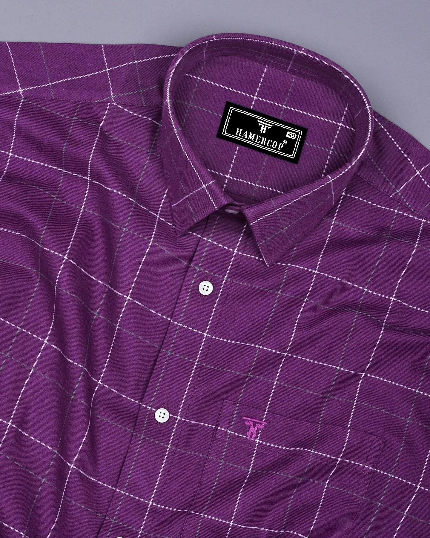 Plum Purple Plaid Flannel Twill Check Cotton Shirt