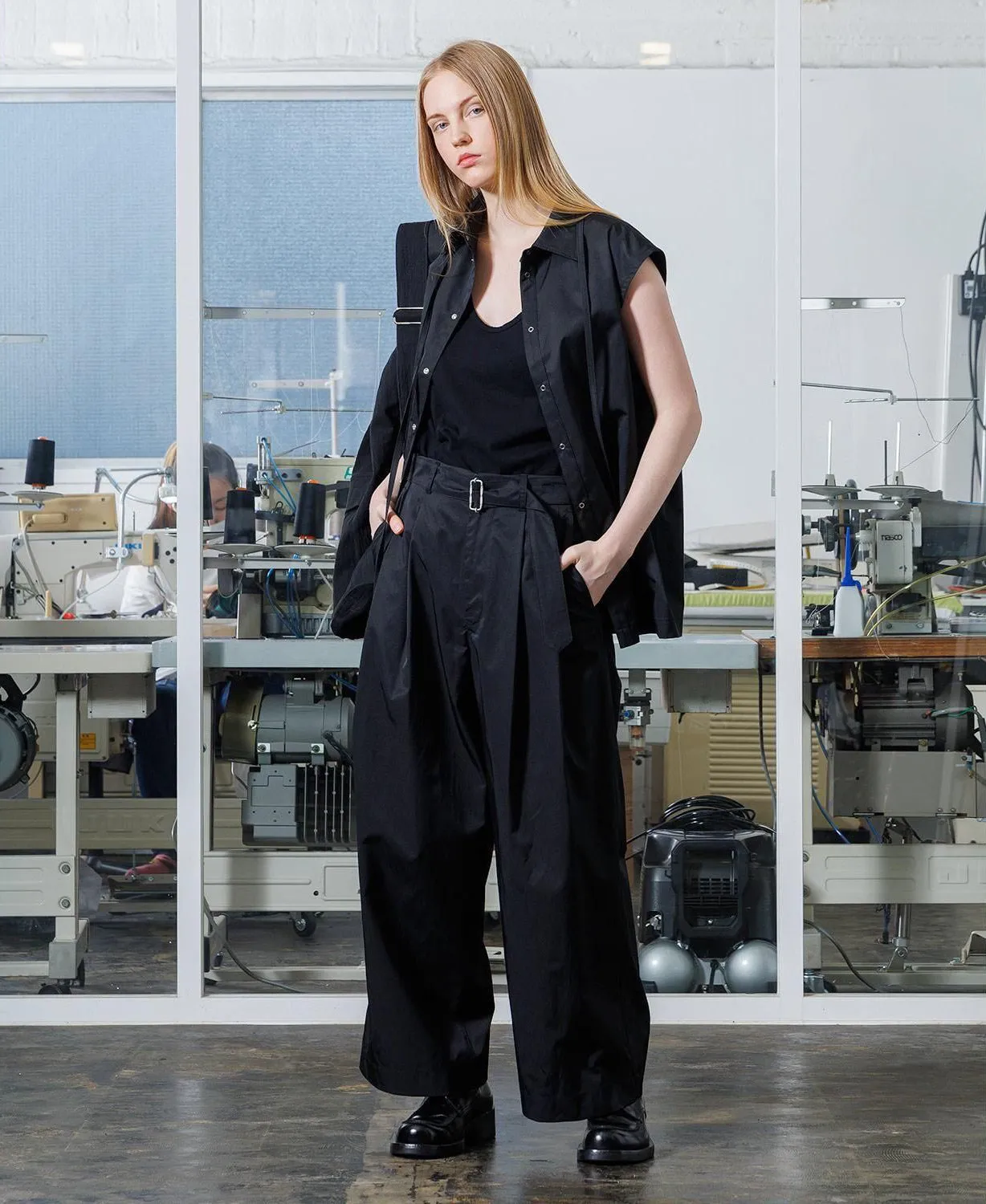 VOPT-N83 BIO TWILL BELT WIDE PANTS