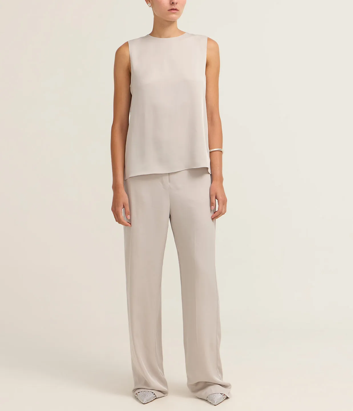 Wide Leg Pull on Pant in Platinum