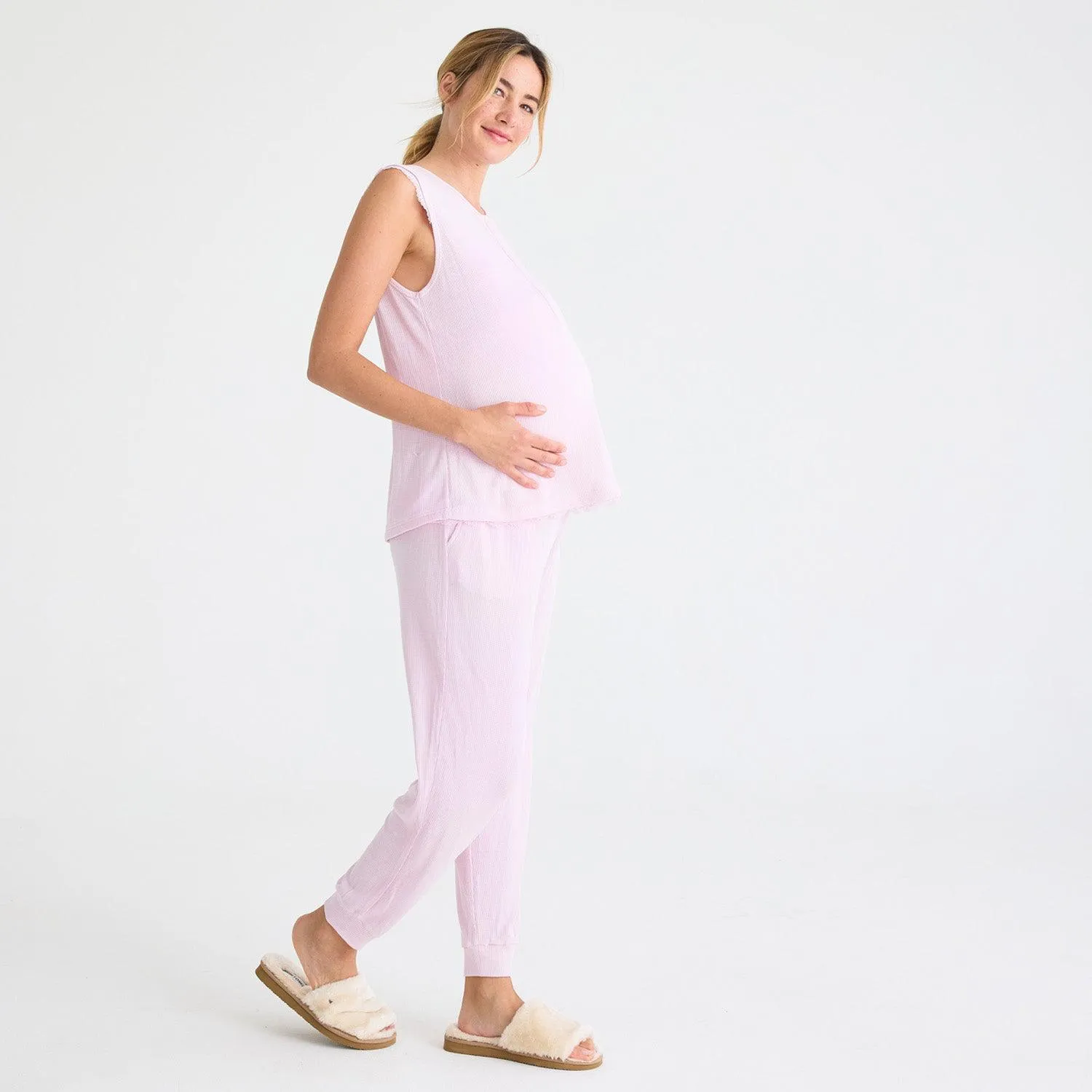 women's lilac snow waffle modal magnetic sleeveless jogger set