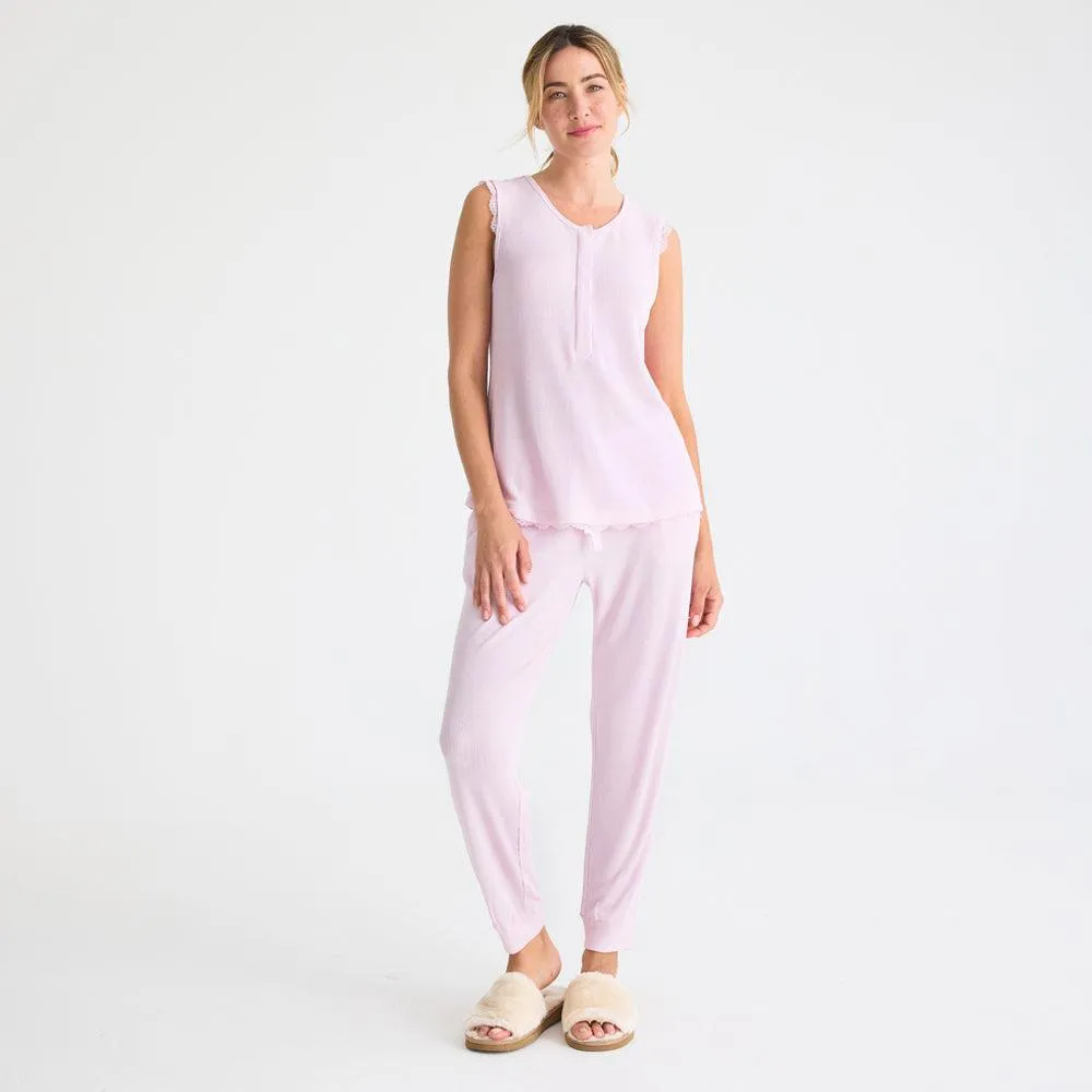 women's lilac snow waffle modal magnetic sleeveless jogger set