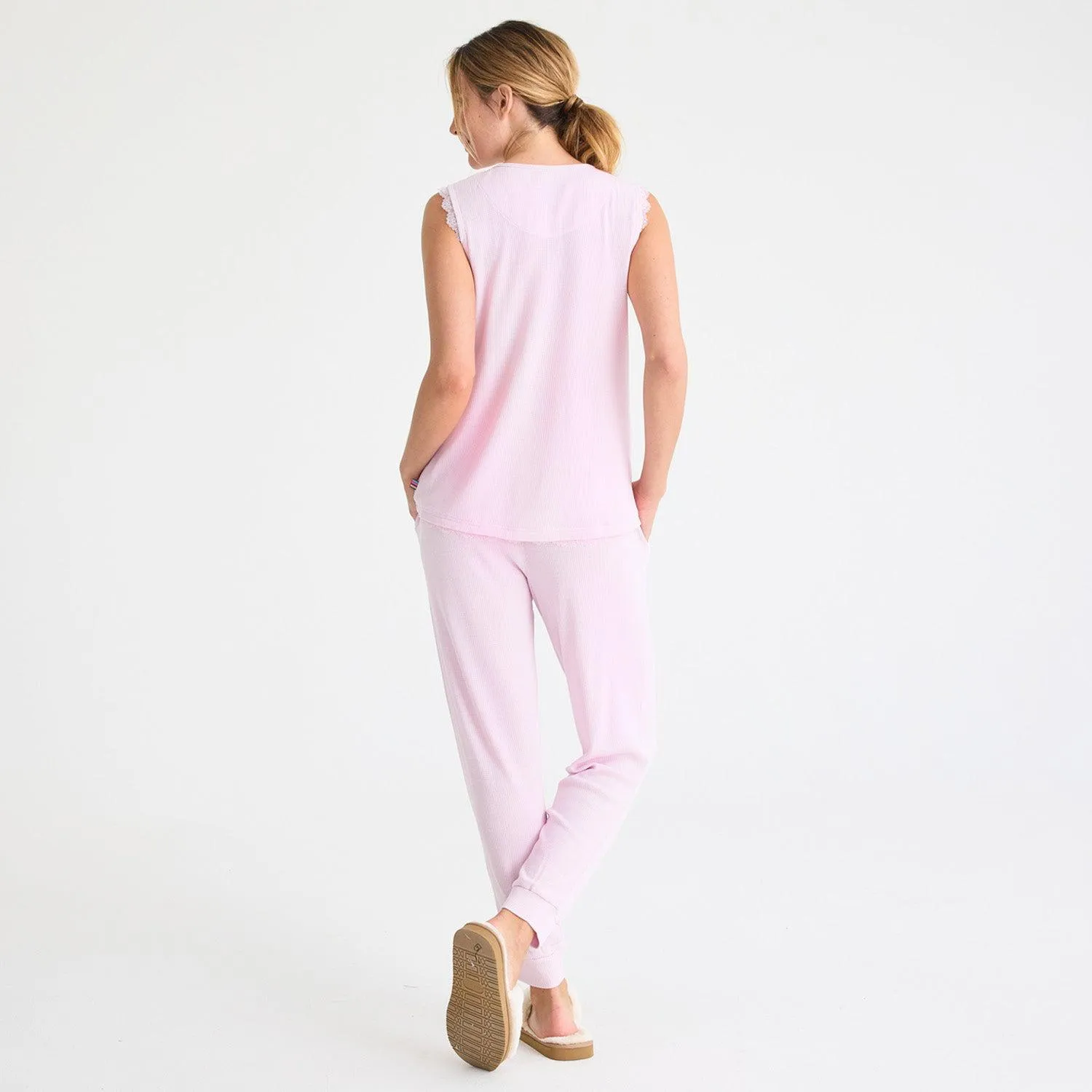 women's lilac snow waffle modal magnetic sleeveless jogger set